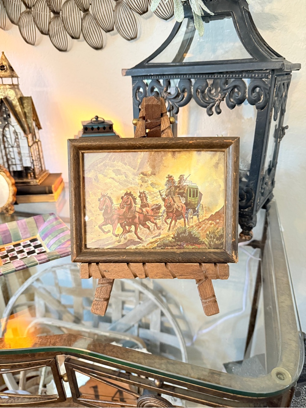 1950’s Ernest Tonk Western Stagecoach Picture with Chunky Wood Easel - Picture 4 of 16